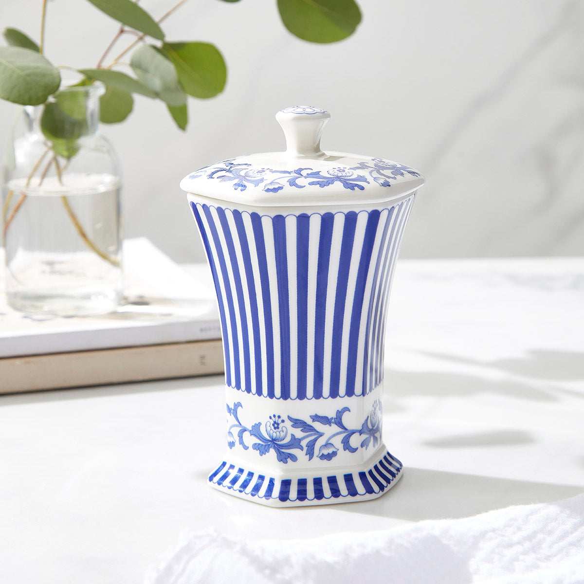 Steccato Mini Vase – Blue Italian Porcelain Floral & Stripe Design dinnerware CasaFenix