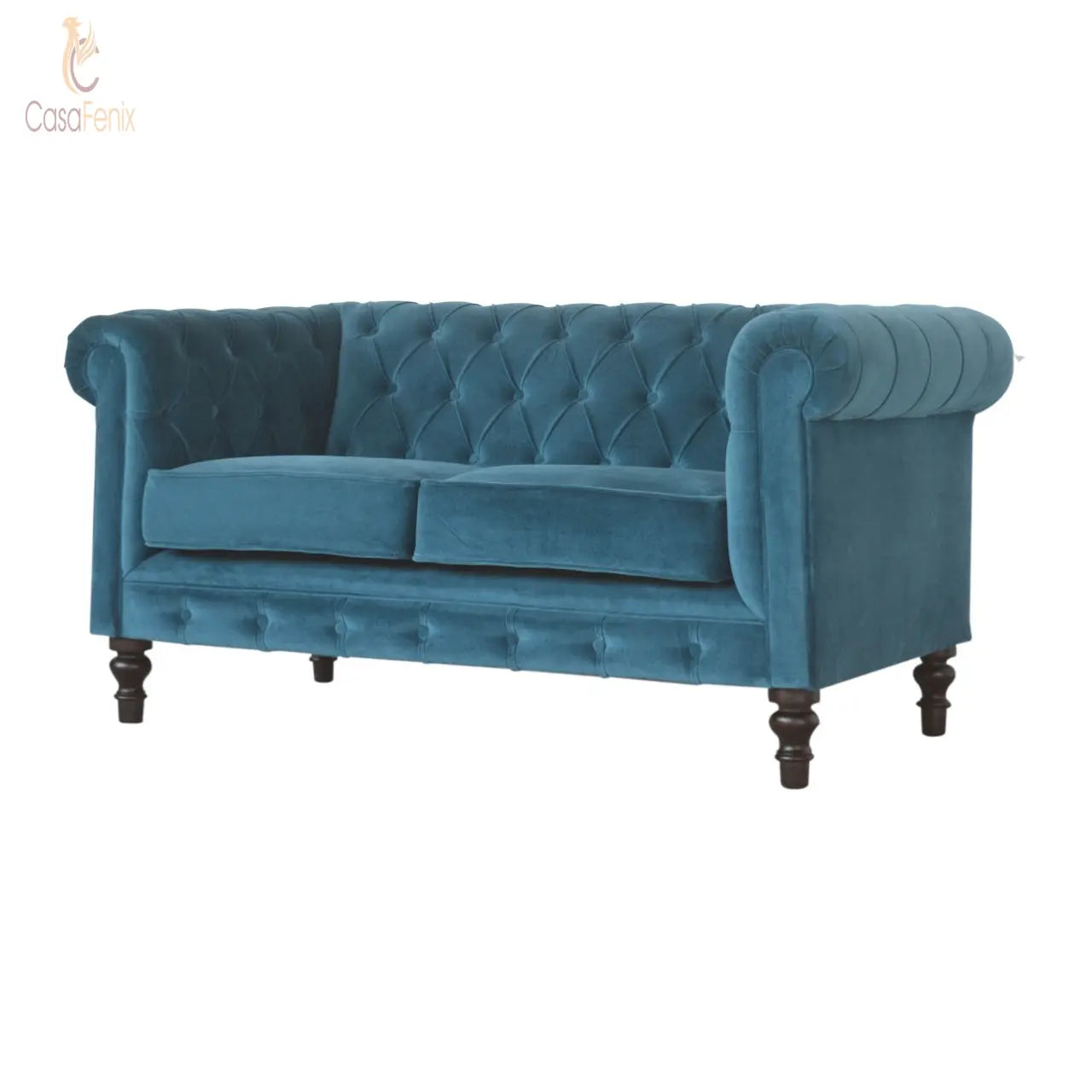 Teal 2 Seat Chesterfield Upholstered Sofa - CasaFenix