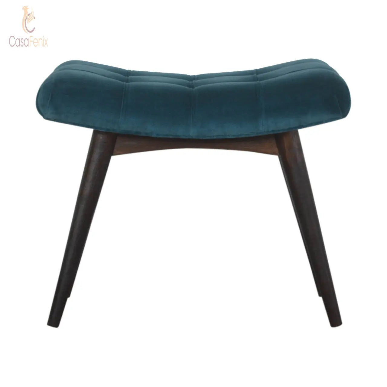 Teal Cotton Velvet Upholstered Curved Bench - CasaFenix