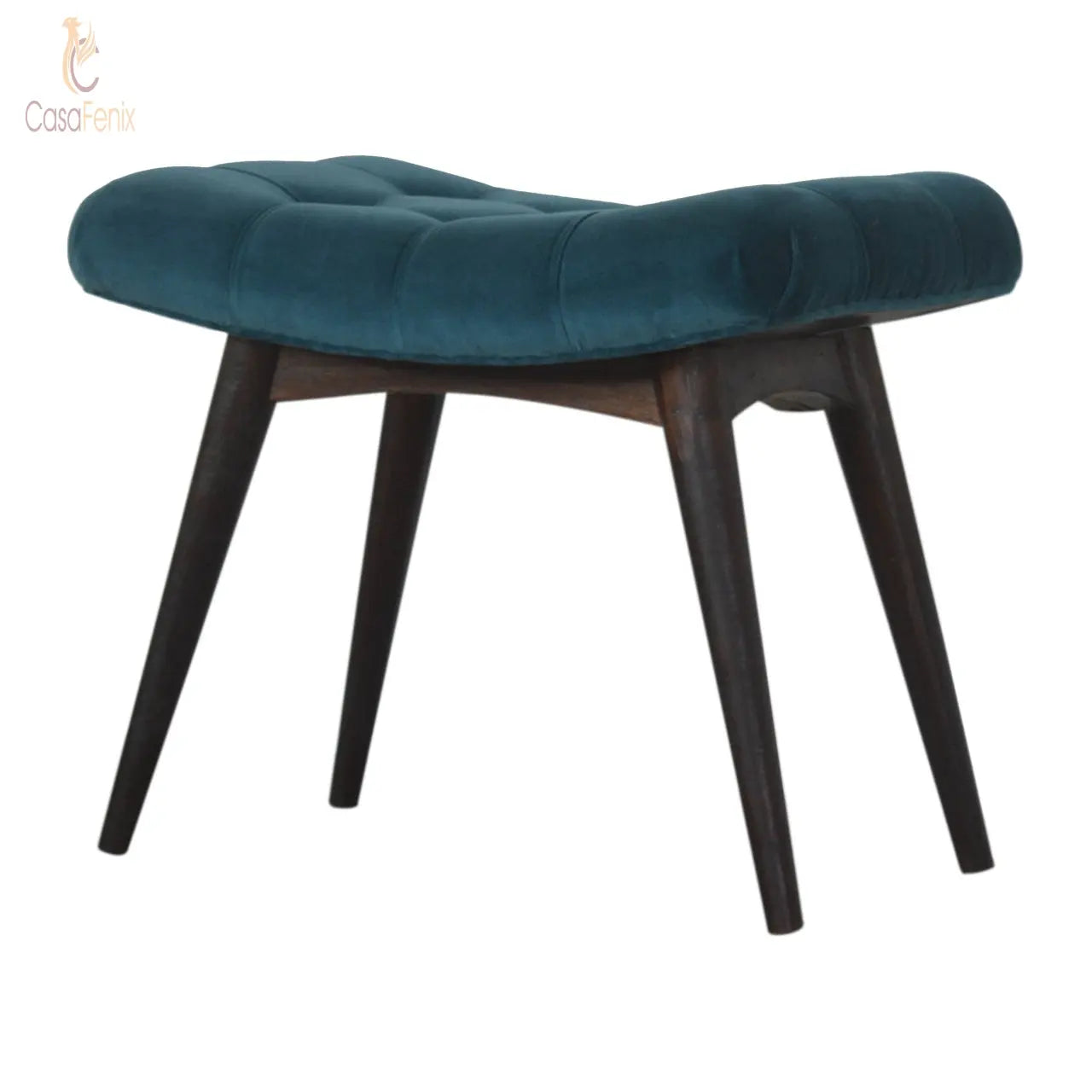 Teal Cotton Velvet Upholstered Curved Bench - CasaFenix