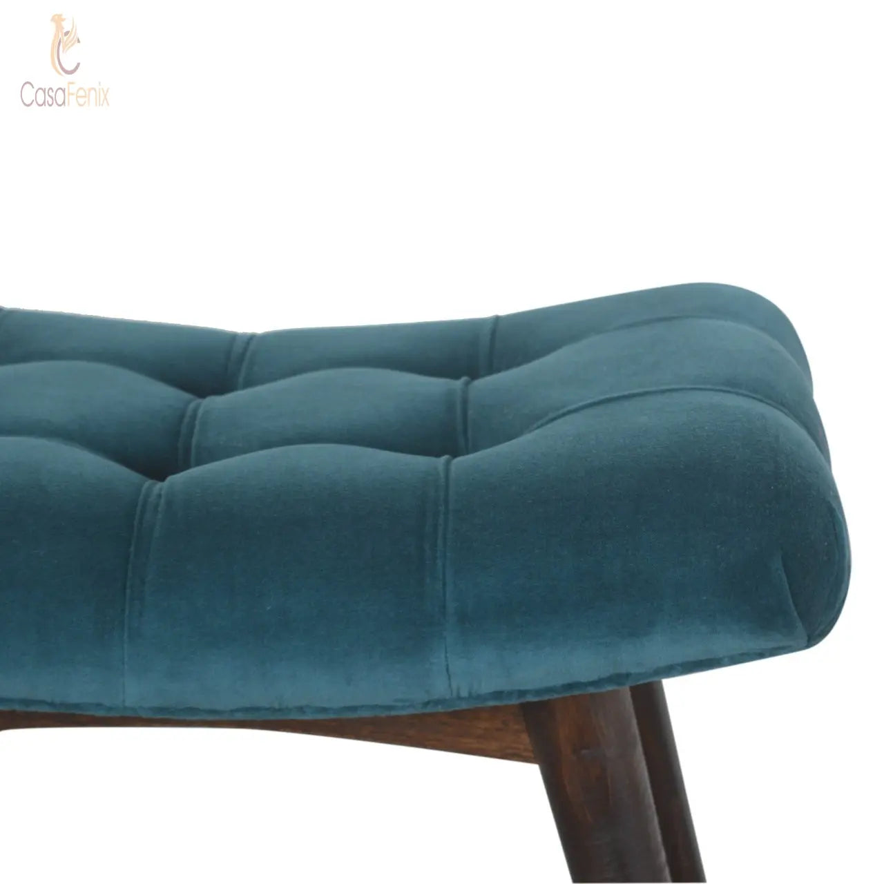 Teal Cotton Velvet Upholstered Curved Bench - CasaFenix