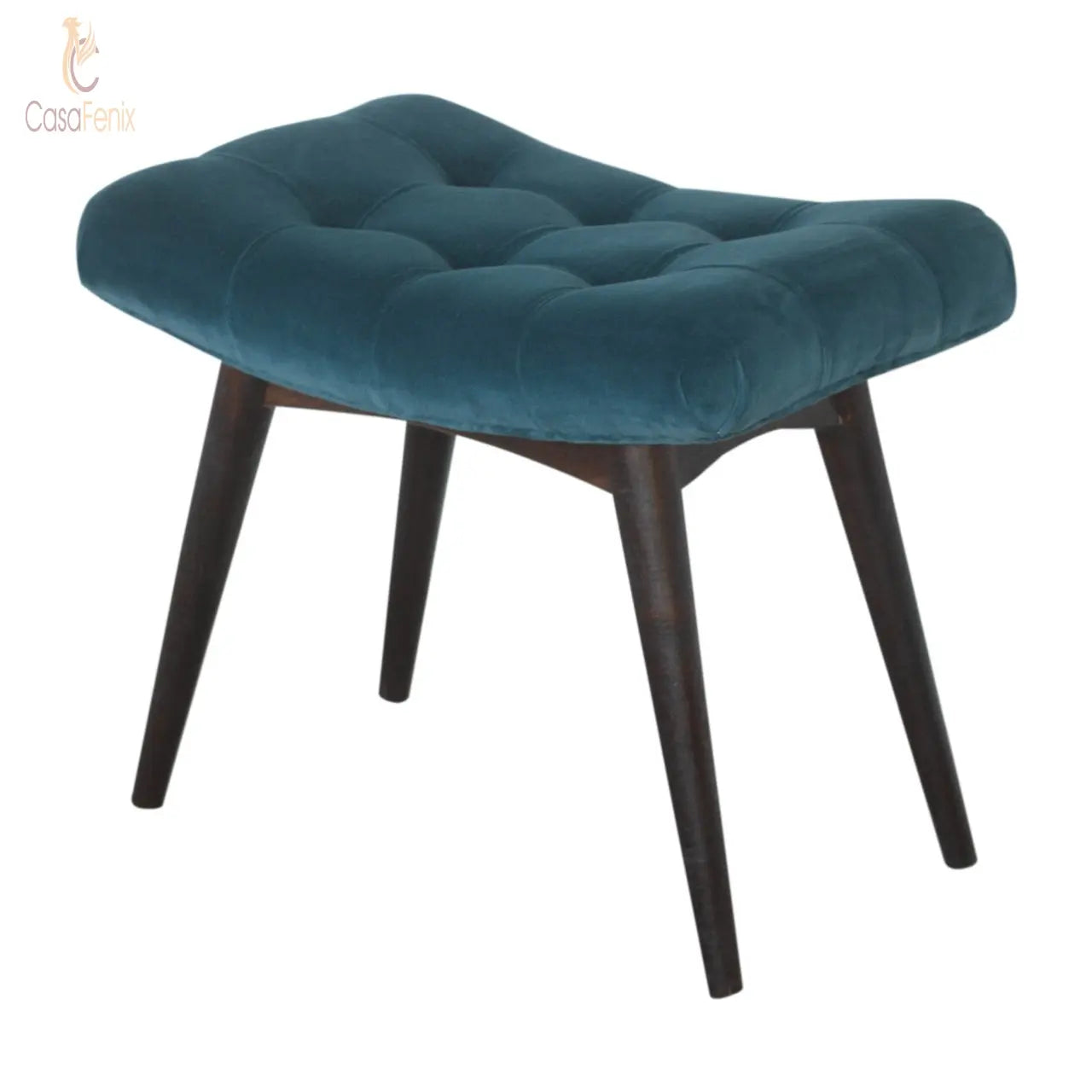 Teal Cotton Velvet Upholstered Curved Bench - CasaFenix