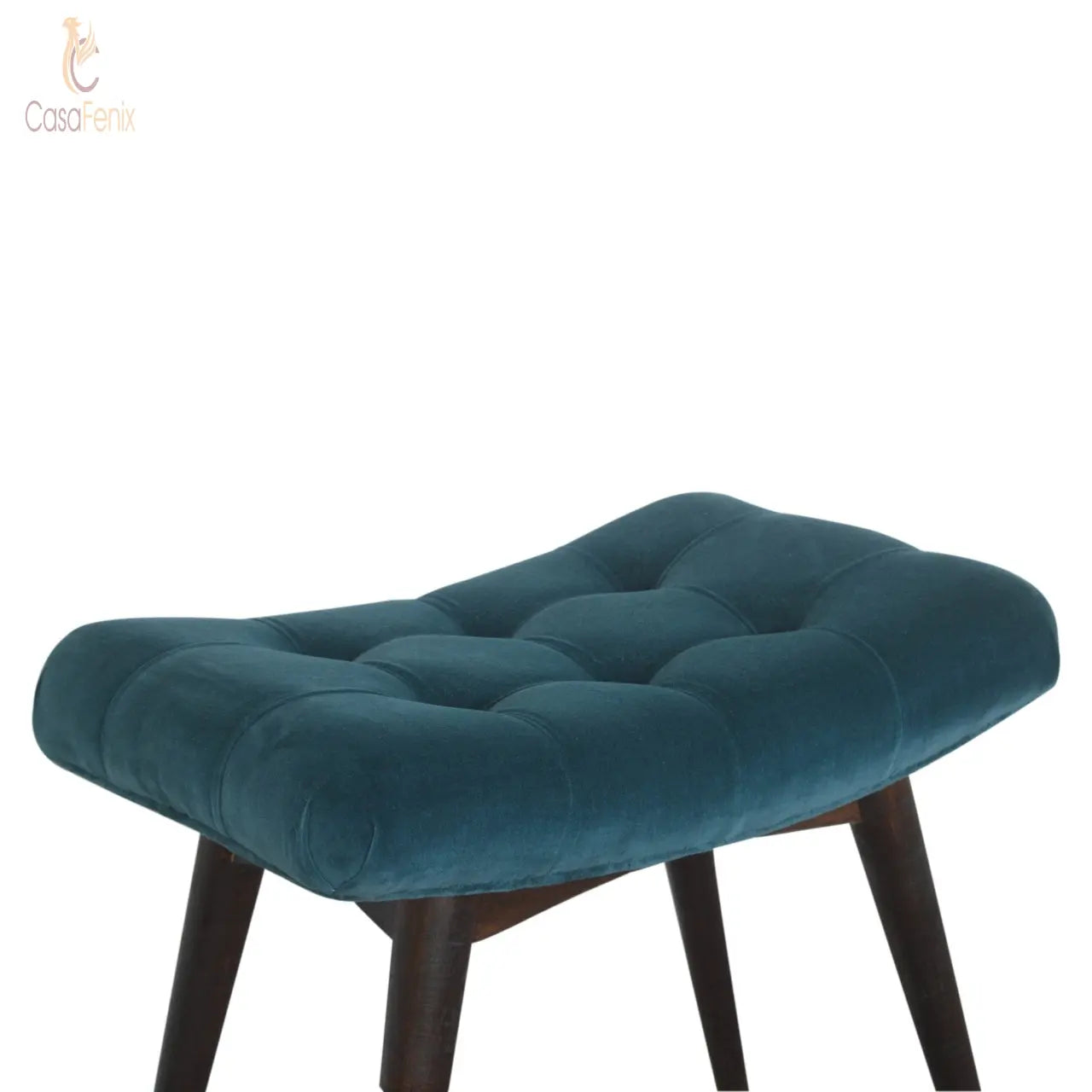 Teal Cotton Velvet Upholstered Curved Bench - CasaFenix