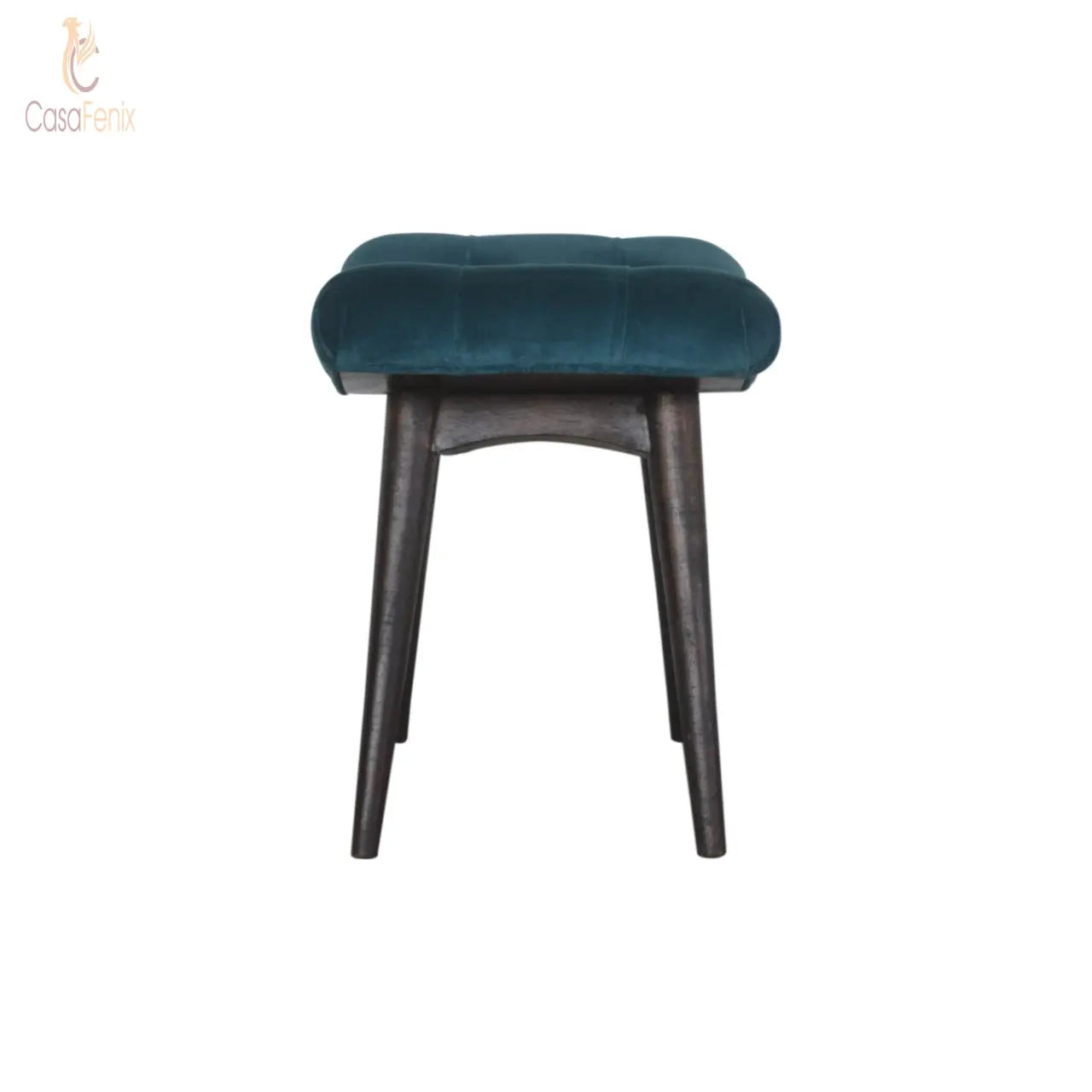 Teal Cotton Velvet Upholstered Curved Bench - CasaFenix