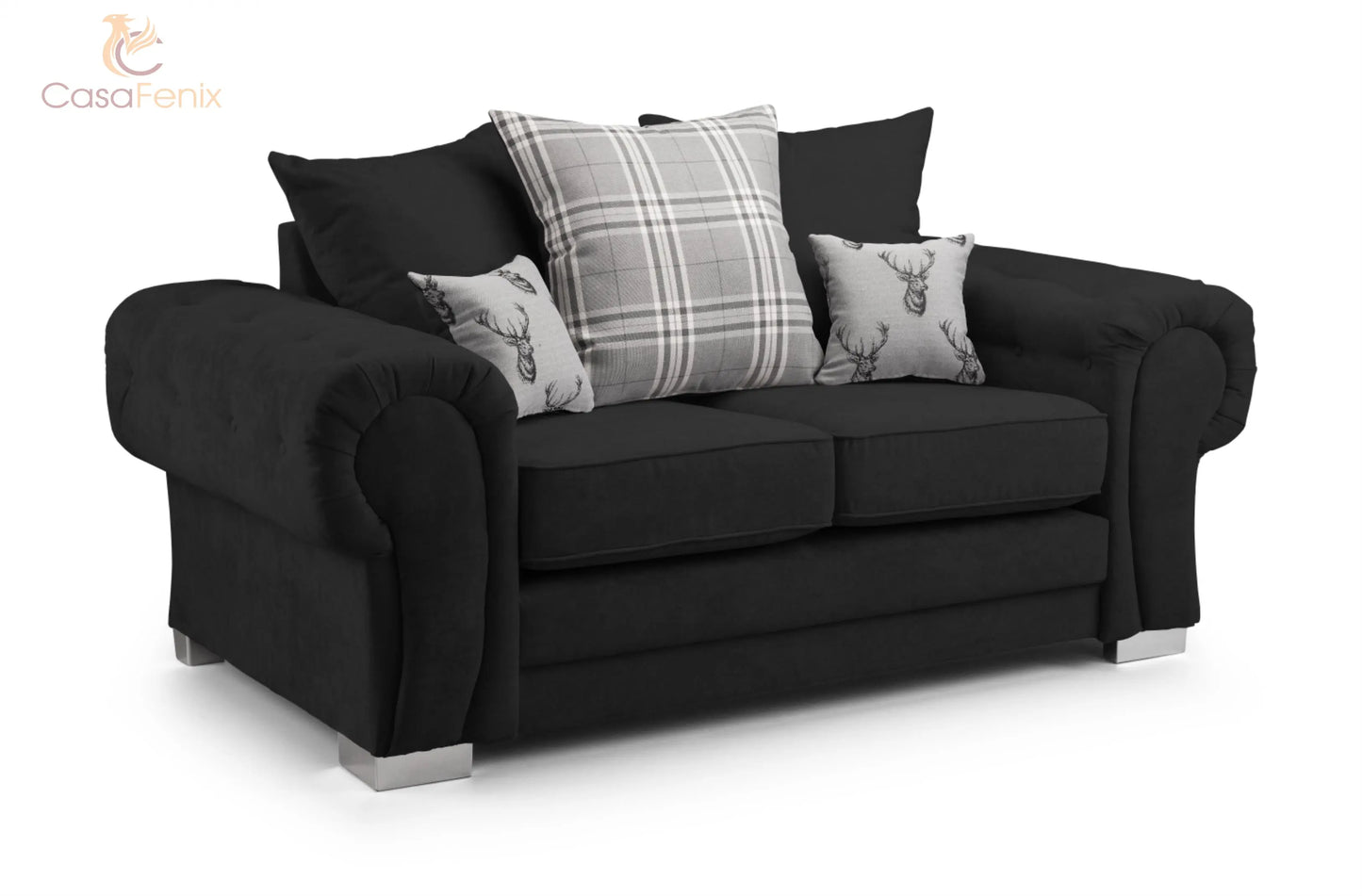 Verona Scatterback Fabric Sofa In Black or Grey. 1, 2, 3 Seat Settee & Corner Sofa, Swivel Chair & Footstool Sofa CasaFenix