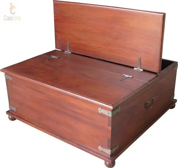 Vintage Style Square Solid Mahogany Coffee Table Trunk Storage - CasaFenix