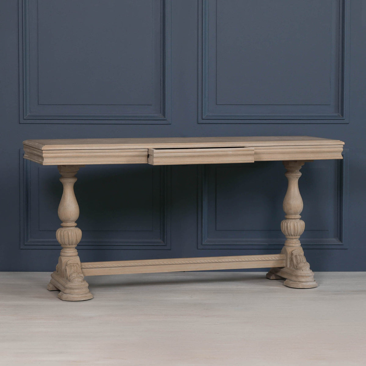 White Cedar Console Table with Carved Legs, Drawer & Thick Top in Rustic Finish — 170cm Console table CasaFenix