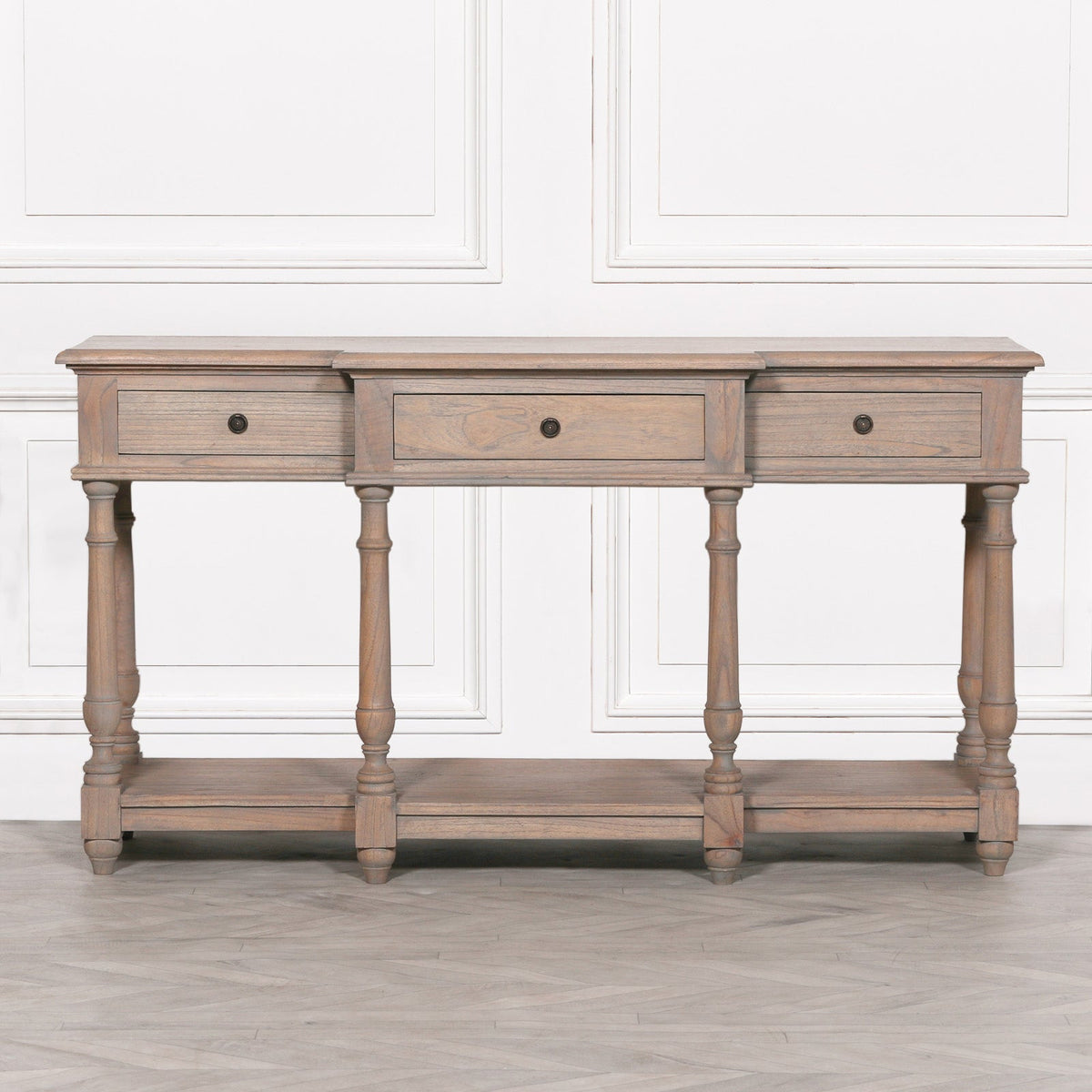White Cedar Breakfront Console Table with Turned Legs 152cm Rustic Finish Console table CasaFenix