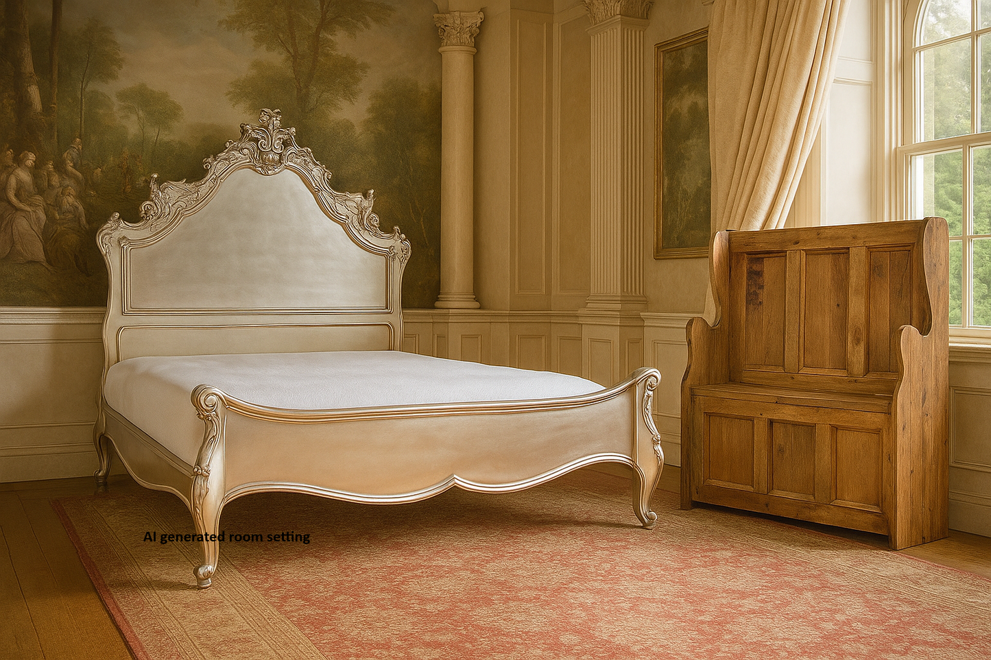 French Style Mahogany Carved Bird Design Beautiful Bed Beds & Bed Frames CasaFenix