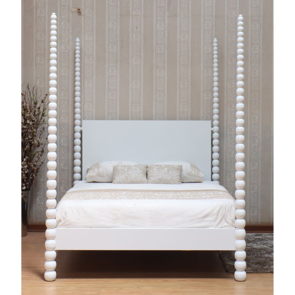 Carved Curve & Ball Solid Mahogany Four Post Bed. Farrow & Ball colour match of your choice Beds & Bed Frames CasaFenix