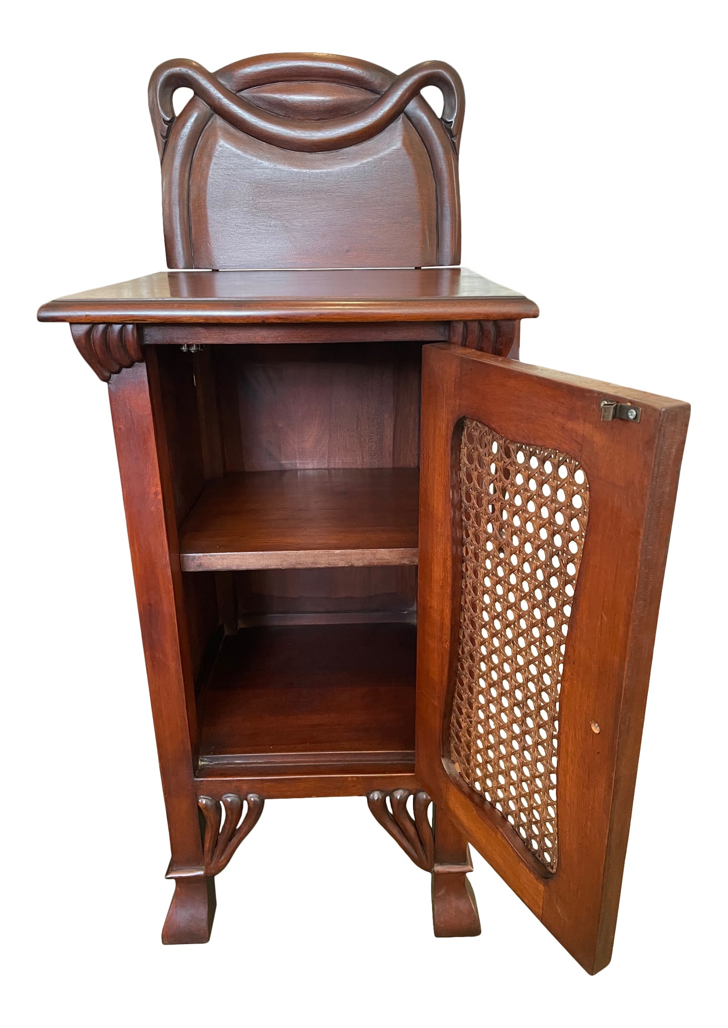 Carved Bedside Stand / Table 1 Door Cupboard Rattan Panel Solid Mahogany Bedside table / chest CasaFenix