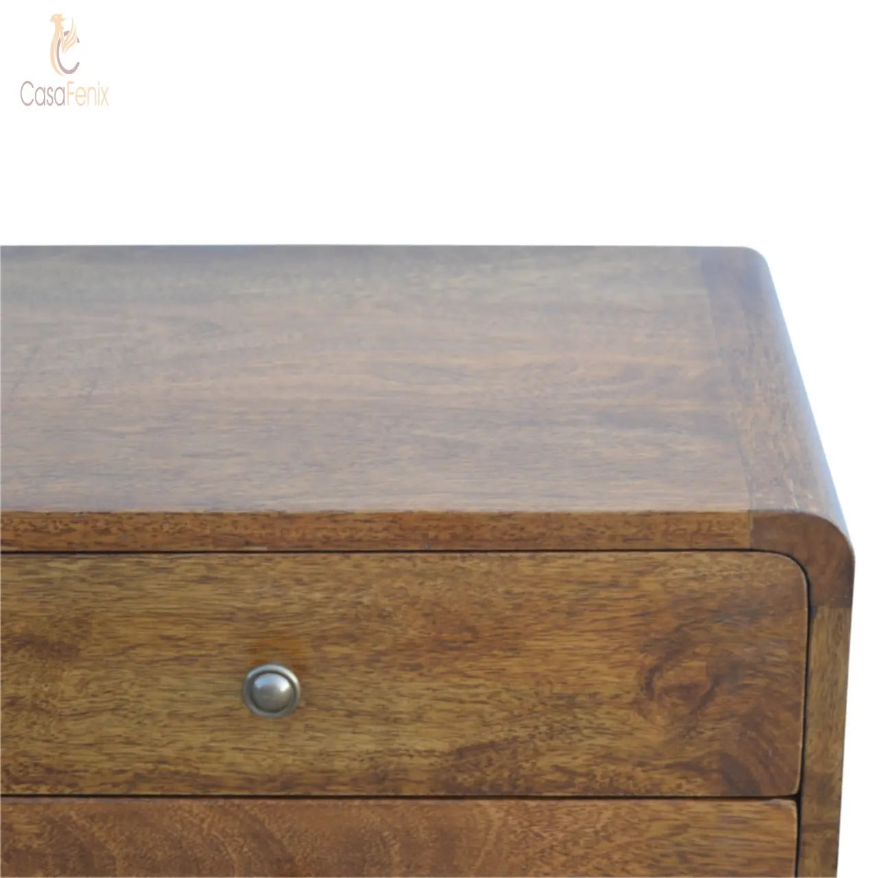 Curved Chestnut Bedside 2 Drawer Solid Mango Wood Nordic Design - CasaFenix