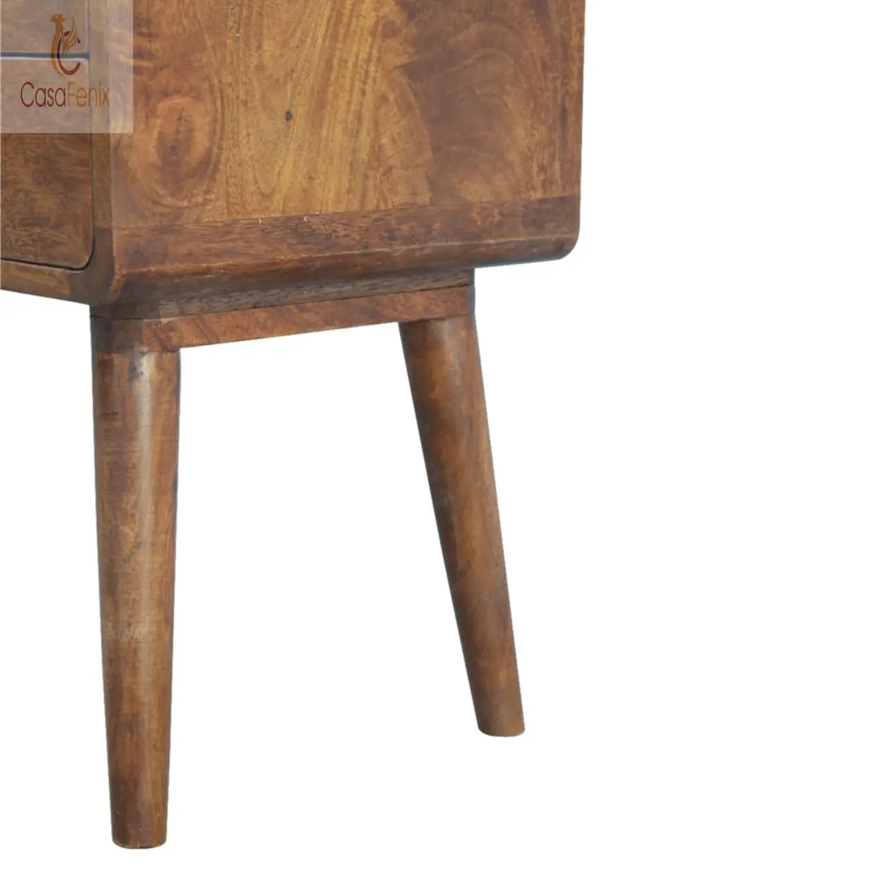 Curved Chestnut Bedside 2 Drawer Solid Mango Wood Nordic Design - CasaFenix