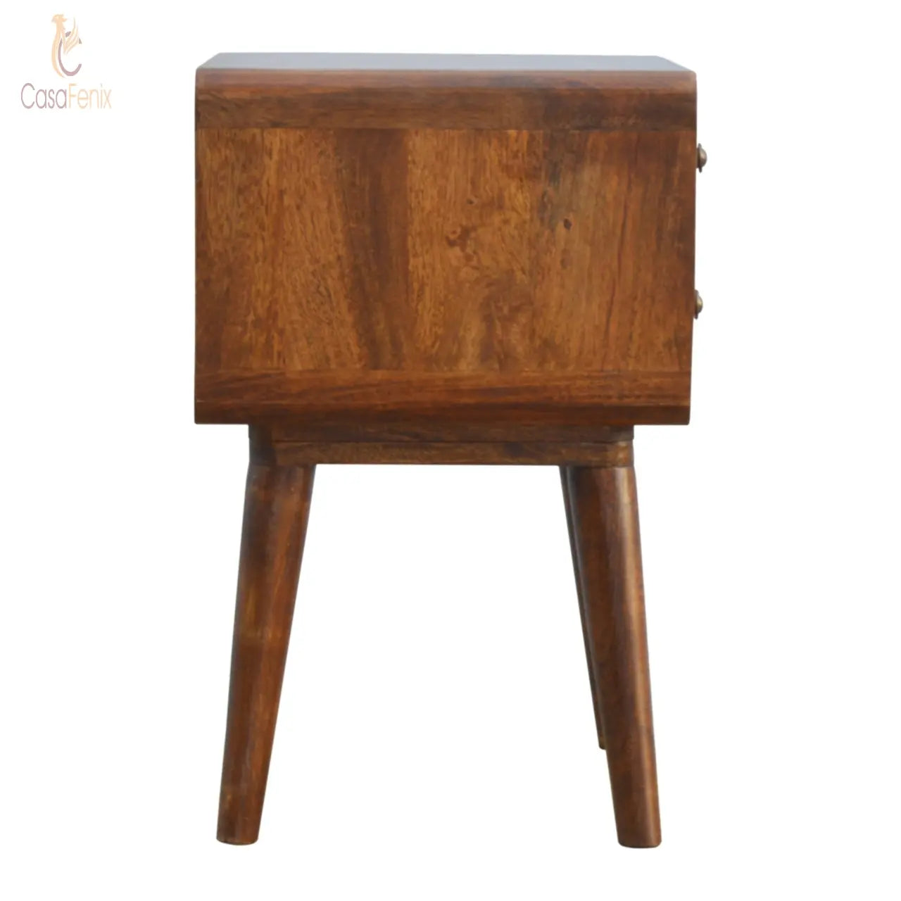 Curved Chestnut Bedside 2 Drawer Solid Mango Wood Nordic Design - CasaFenix
