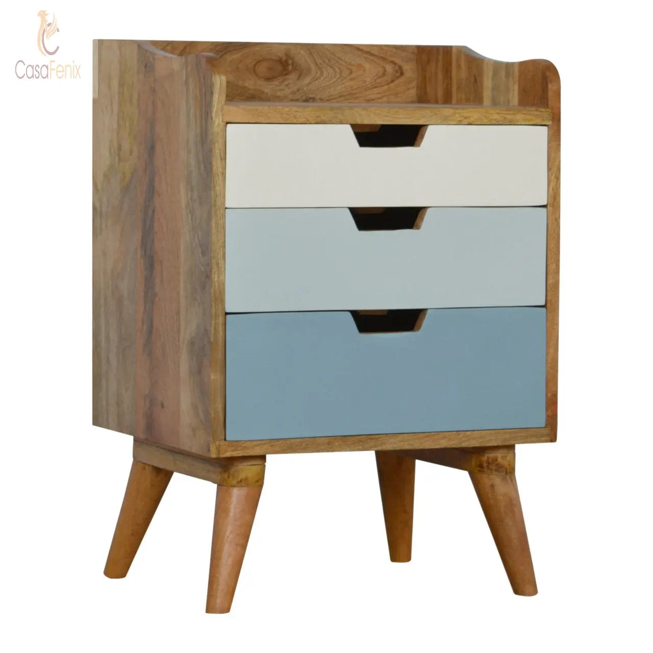 Blue and White Open Gradient 3 Drawer Bedside Chest - CasaFenix