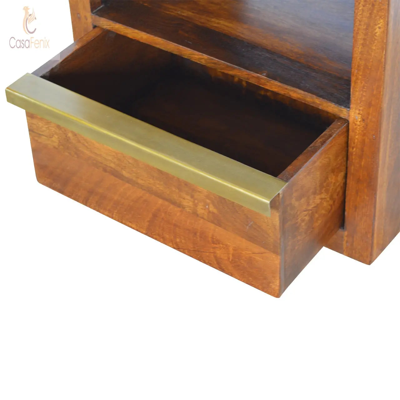 Chestnut Bedside with Gold Bar Fronted Single Drawer - CasaFenix