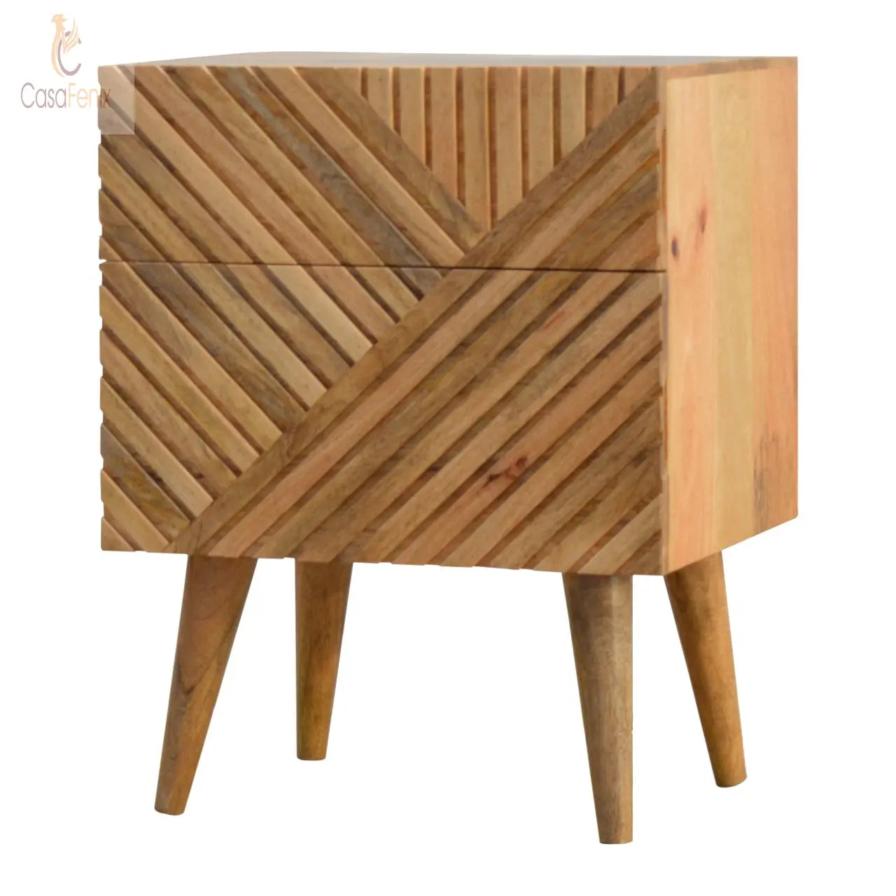 Line Carving Bedside with 2 Drawers - CasaFenix