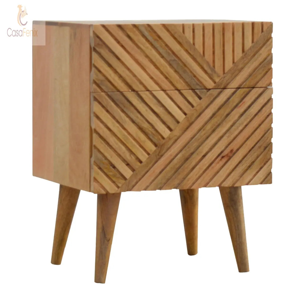 Line Carving Bedside with 2 Drawers - CasaFenix
