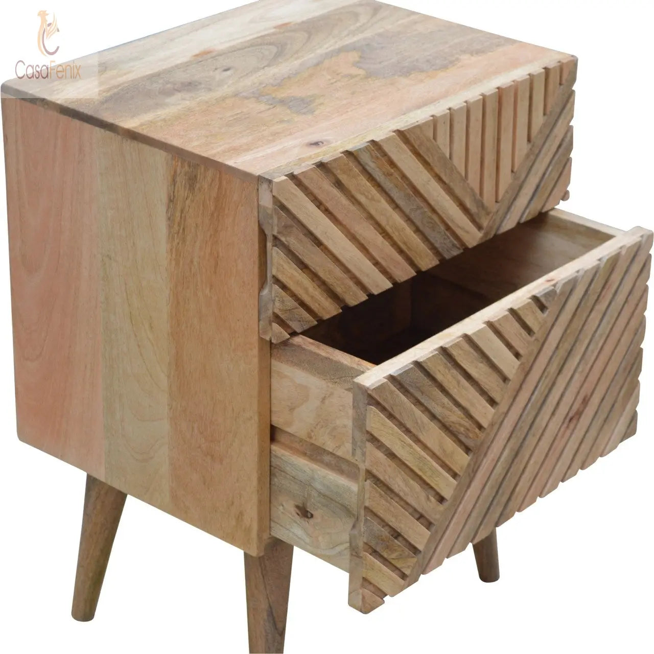 Line Carving Bedside with 2 Drawers - CasaFenix