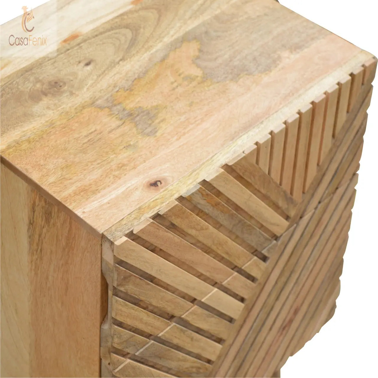 Line Carving Bedside with 2 Drawers - CasaFenix