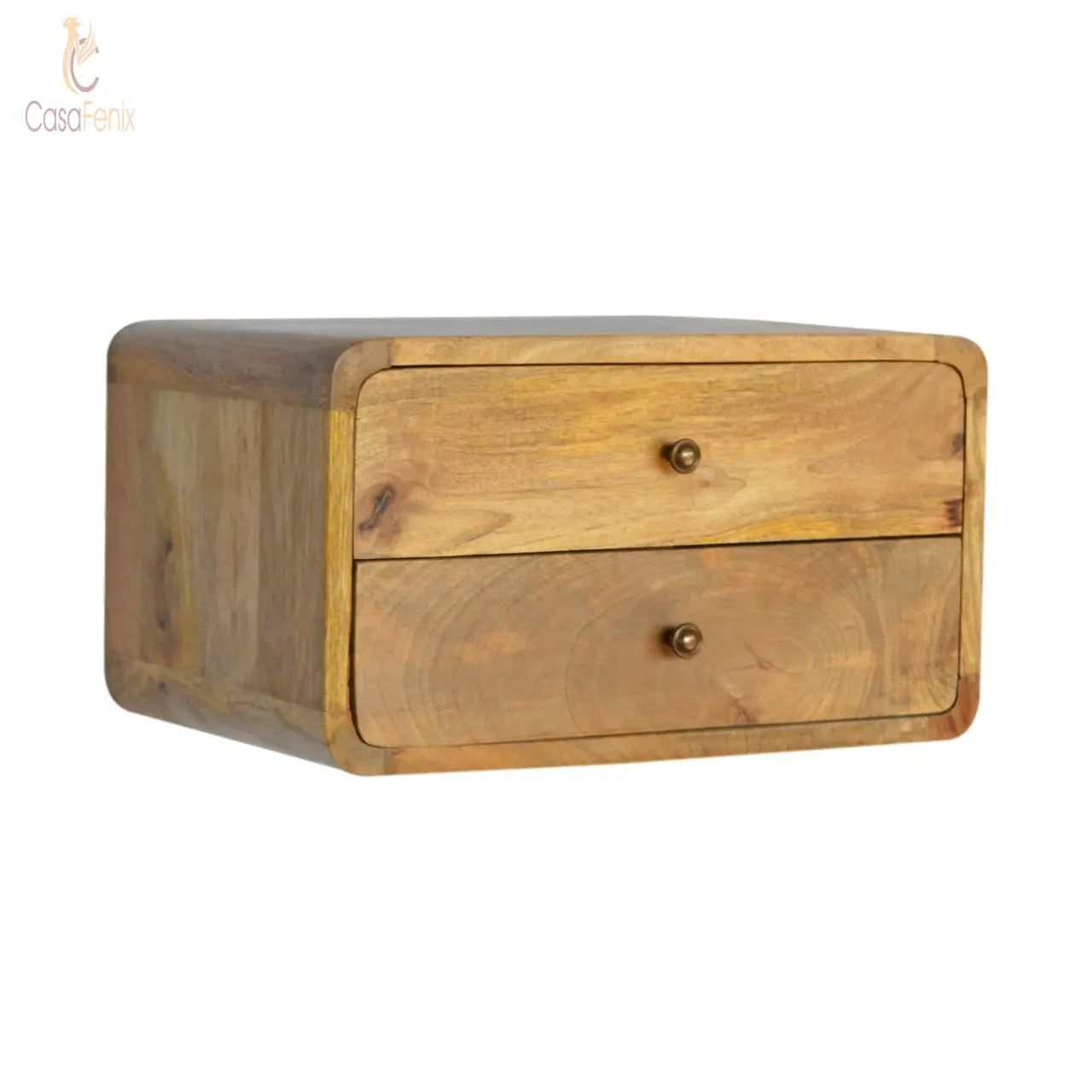 2 Drawer Curved Wall Mounted Oak-ish Bedside - CasaFenix