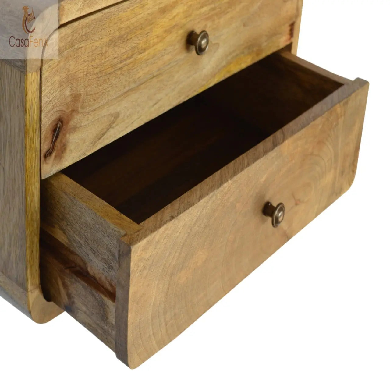 2 Drawer Curved Wall Mounted Oak-ish Bedside - CasaFenix