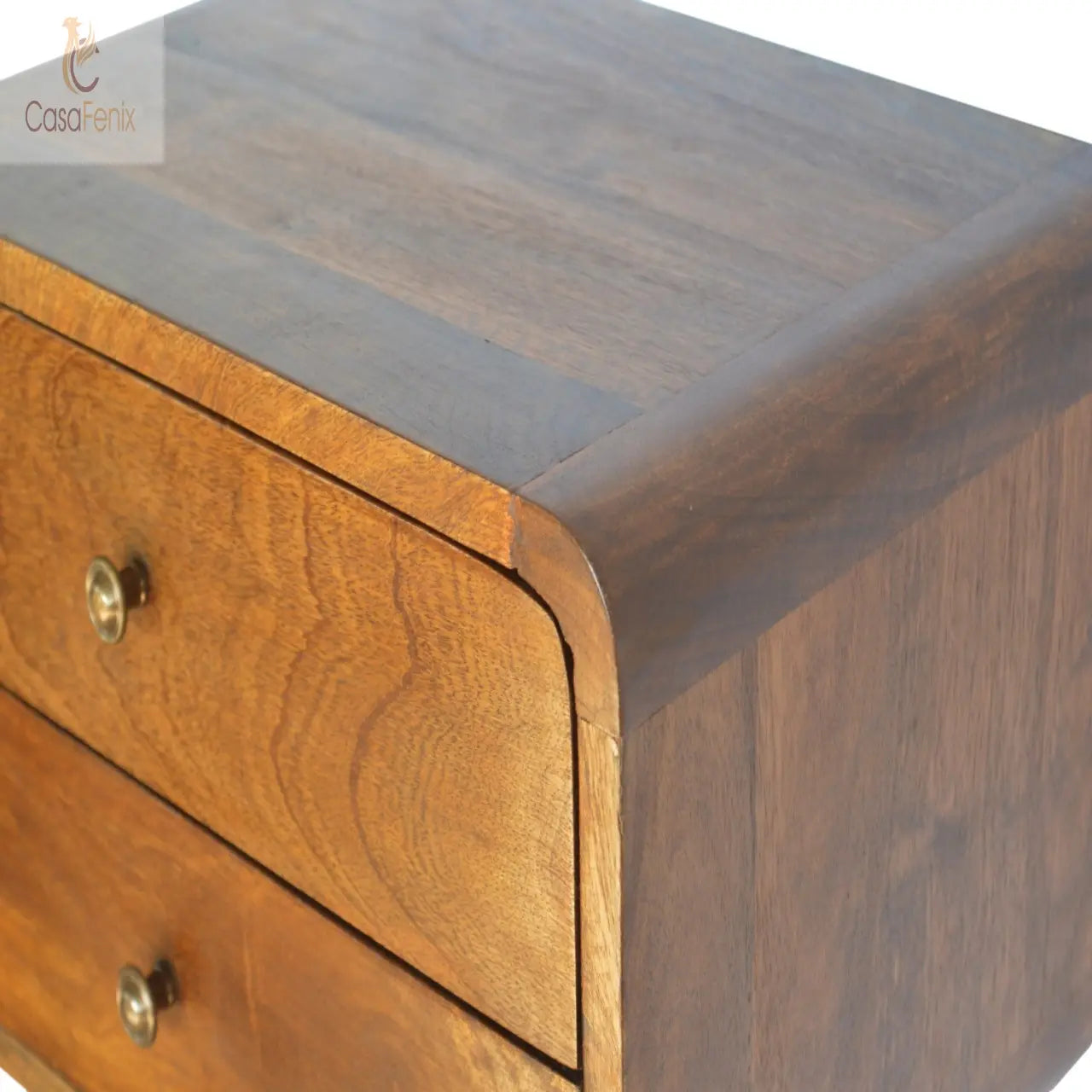 Curved Chestnut Wall Mounted Bedside Table 2 Drawer Chest - CasaFenix