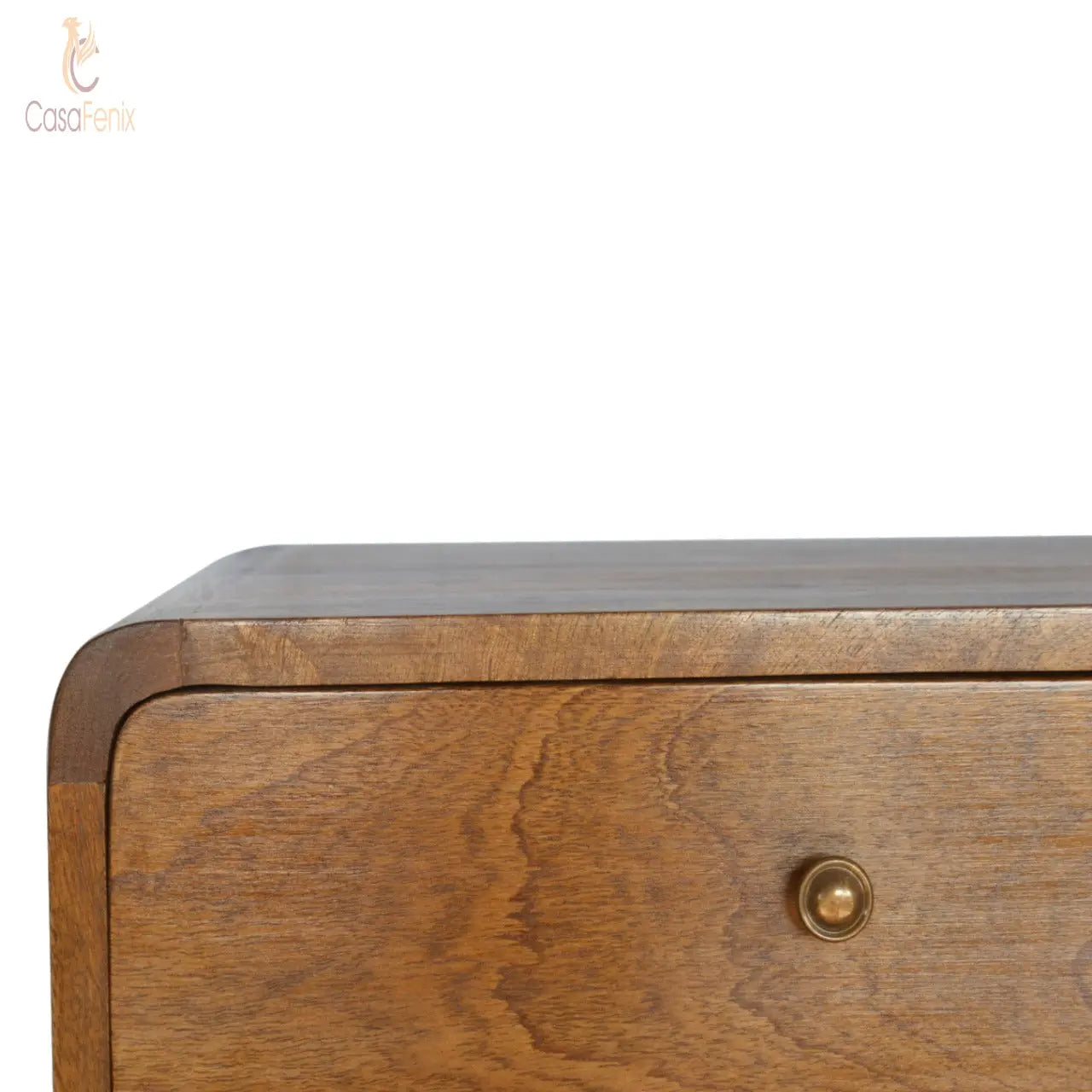 Curved Chestnut Wall Mounted Bedside Table 2 Drawer Chest - CasaFenix