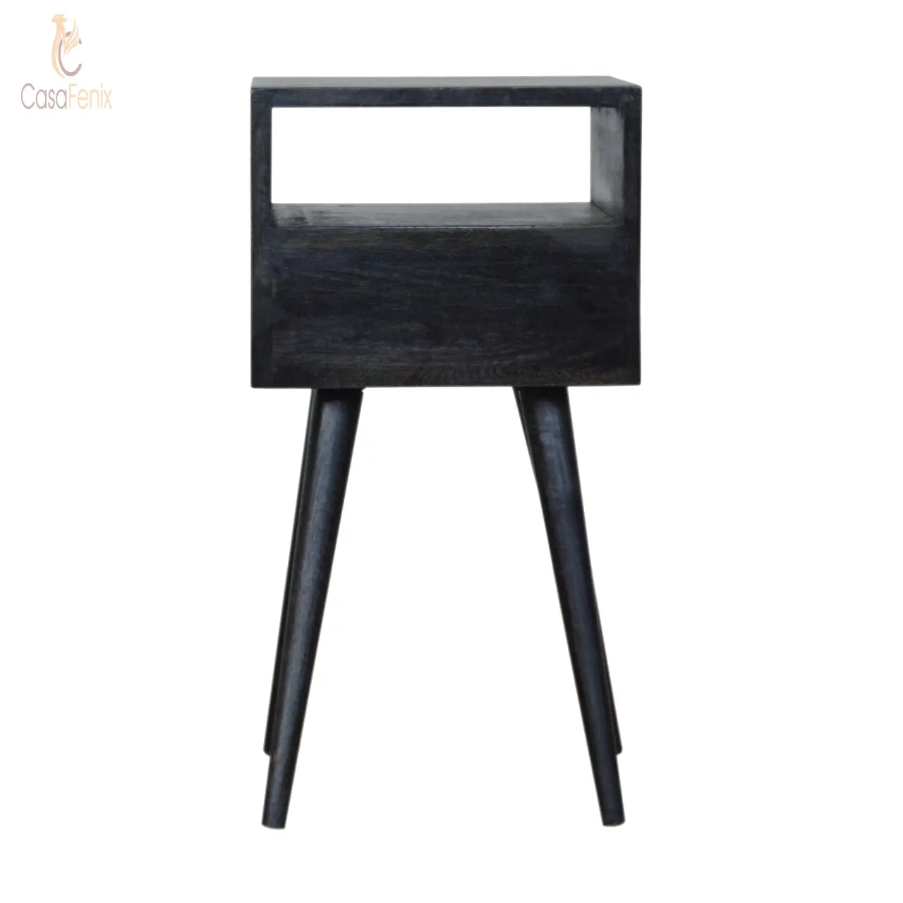 Small Ash Black Finish Bedside Table 1 Drawer Solid Wood Chest - CasaFenix