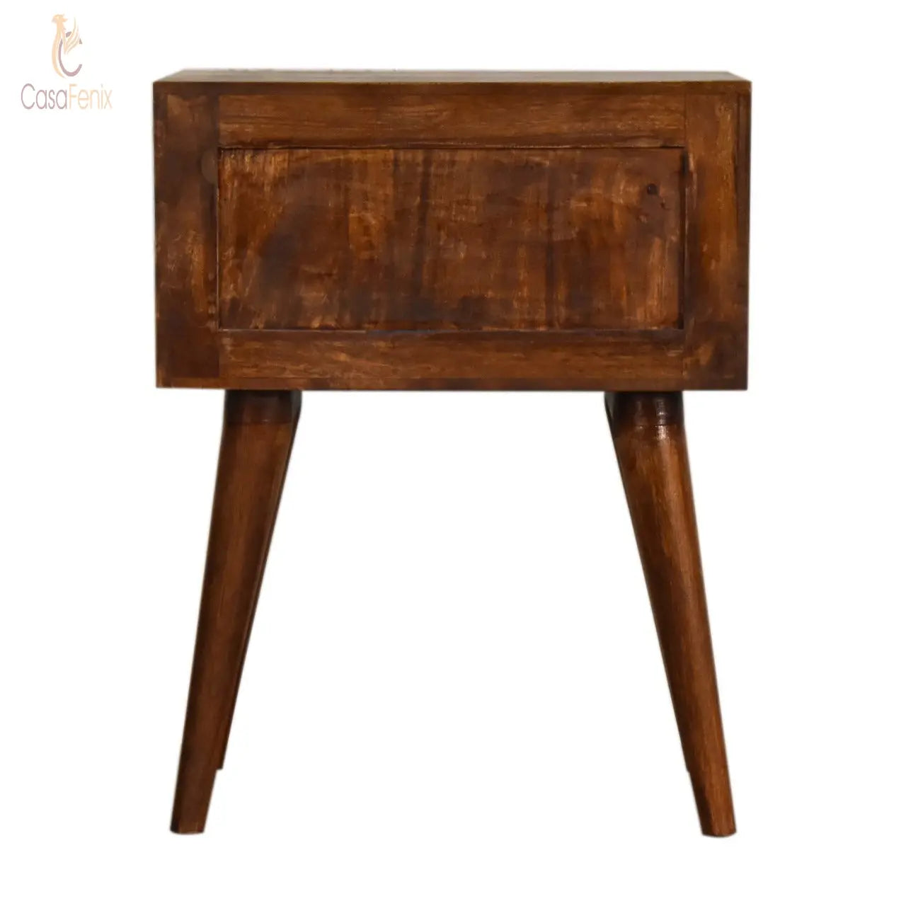 Chestnut Finish Modern Nordic 2 Drawer Bedside Chest Solid Mango Wood - CasaFenix