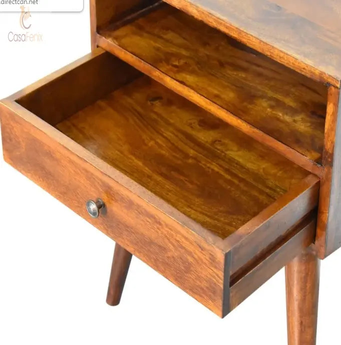 Modern Chestnut Solid Wood Bedside Table 1 Drawer Chest Solid mango Wood - CasaFenix