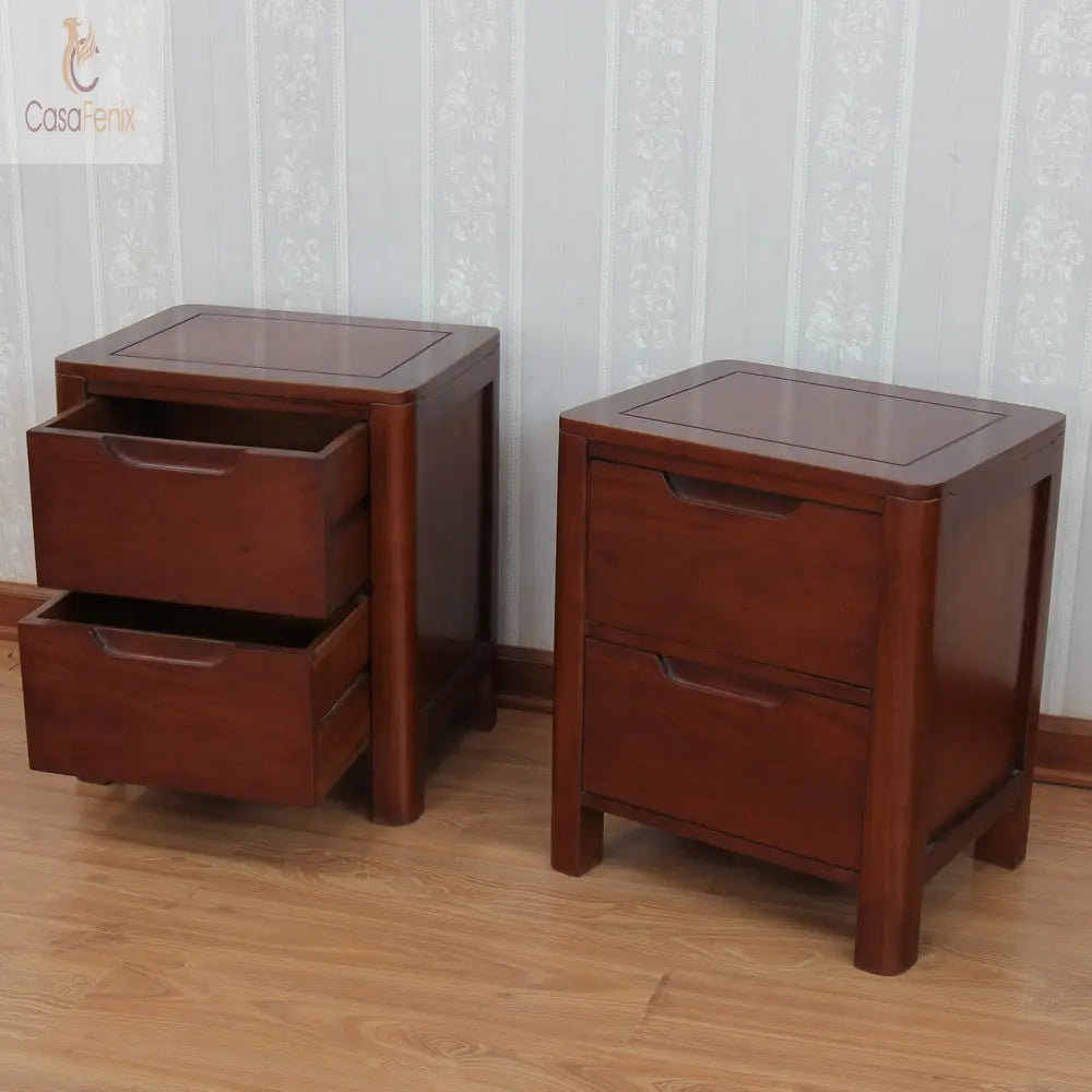 Contemporary Style Bude Collection Bedside Table 2 Drawer Carved Solid Mahogany Chest - CasaFenix