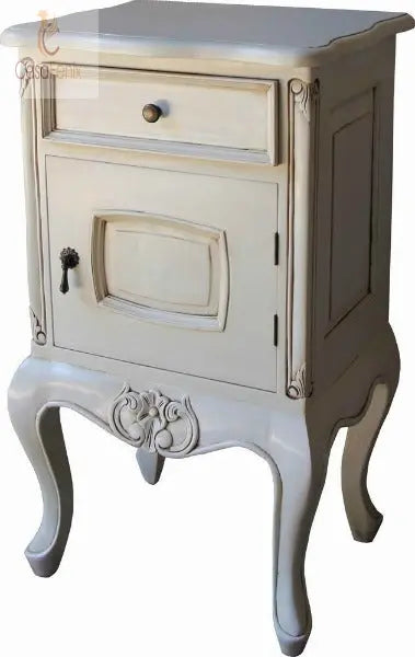 French Style Bedside Table One Drawer Chest one Door Cupboard Solid Mahogany - CasaFenix