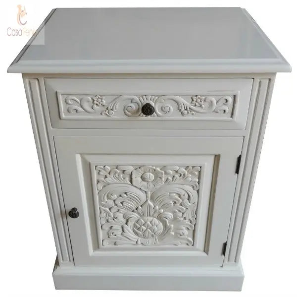 Large French Style 1 Drawer Bedside Chest 1 Door Cabinet / Stand / Table Solid Mahogany - CasaFenix