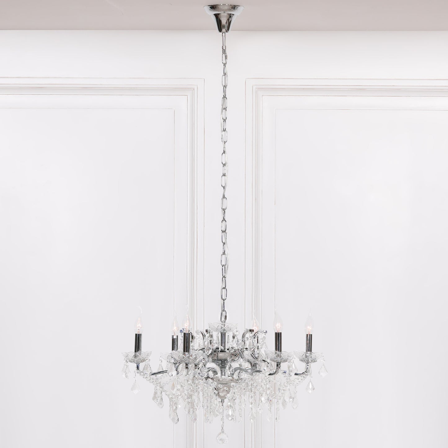 Chrome 6 Branch Shallow Cut Glass Chandelier Side Table CasaFenix