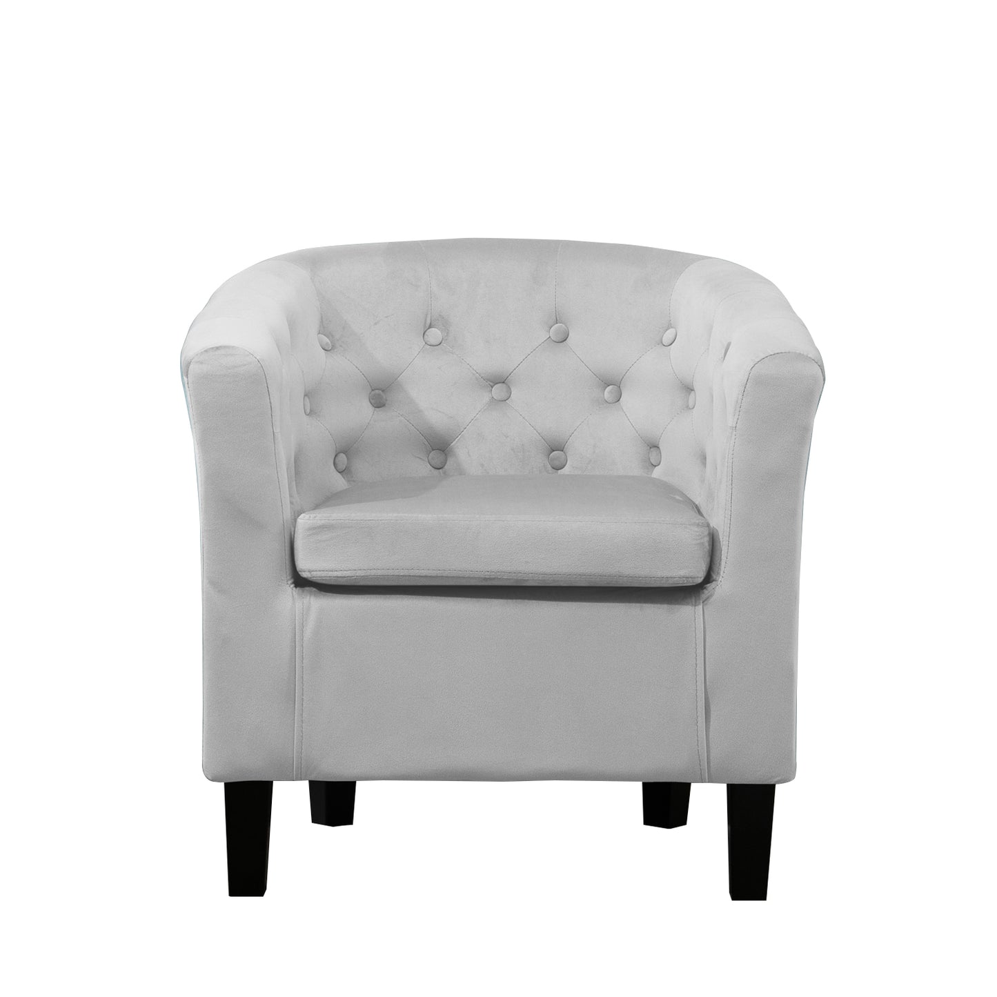 Button Back Fabric Single Tub Arm Chair in black, blue, cream, dark grey, green, mint, pink, silver, teal - CasaFenix