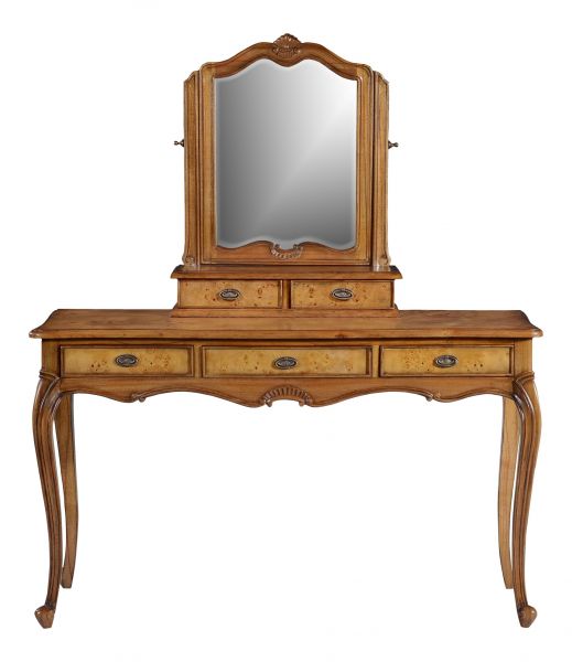 Cheshire Walnut Collection Dressing Table With Mirror 5 Drawers - CasaFenix