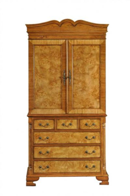 Cheshire Walnut Collection Linen Press Small Double Wardrobe 2 Door 6 Drawer - CasaFenix