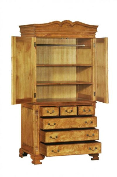 Cheshire Walnut Collection Linen Press Small Double Wardrobe 2 Door 6 Drawer - CasaFenix