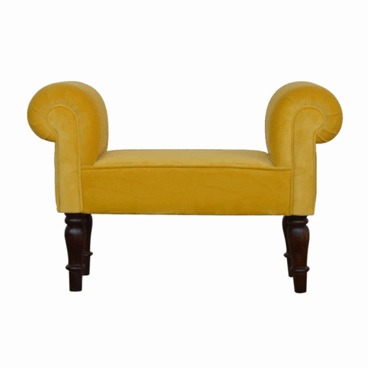 Mini Mustard Velvet Bench Dressing Table Bedroom Stool - CasaFenix