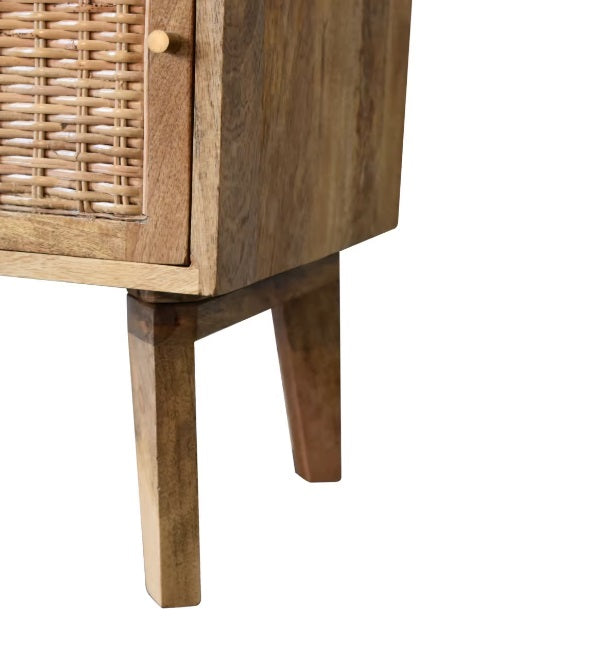 Wicker Knit 1 Door Bedside Chest Oak-ish Finish Over SOlid Mango Wood - CasaFenix