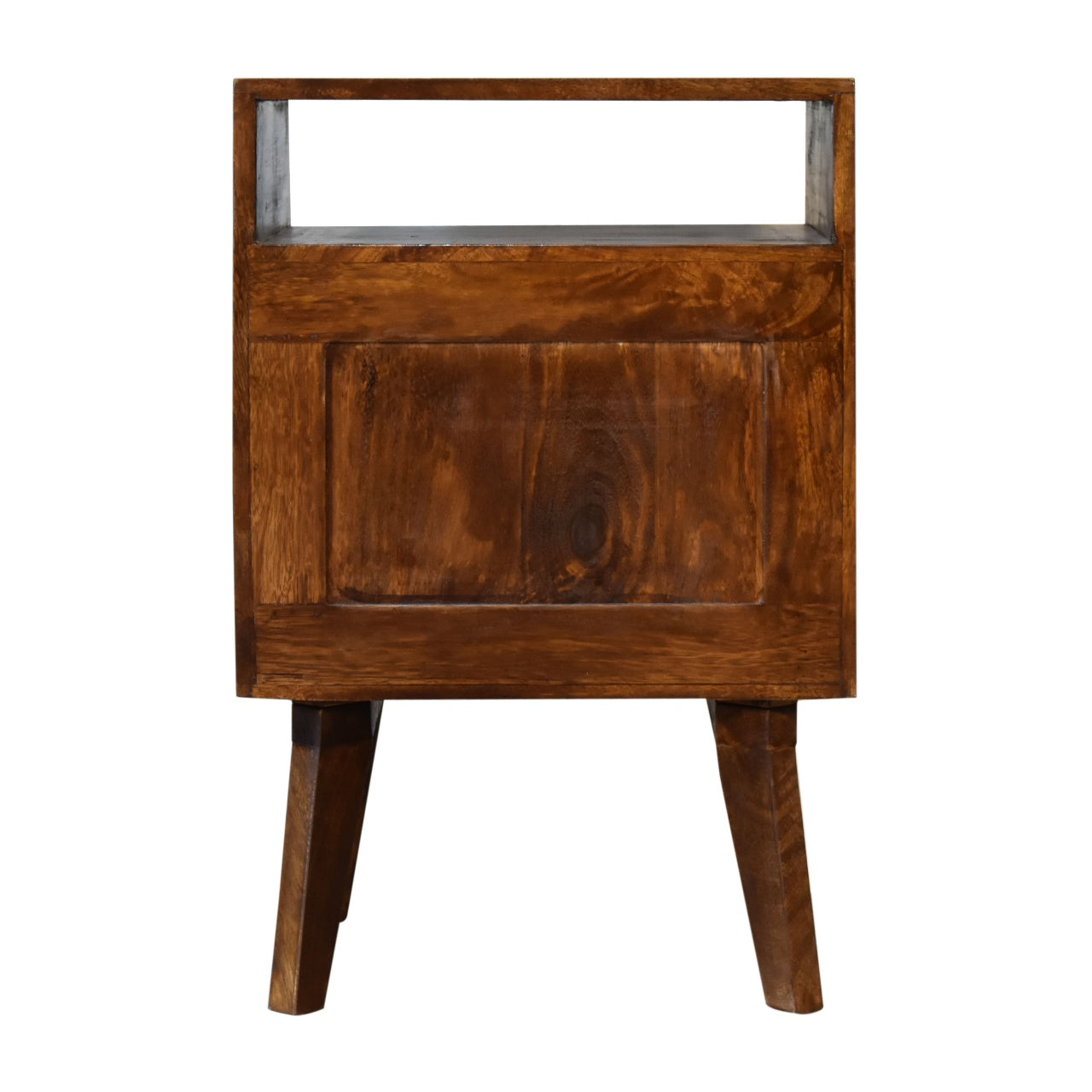 Zen Bedside 1 Door Cabinet Brass Metal Front Doors over Solid Mango Wood in Chestnut Finish - CasaFenix