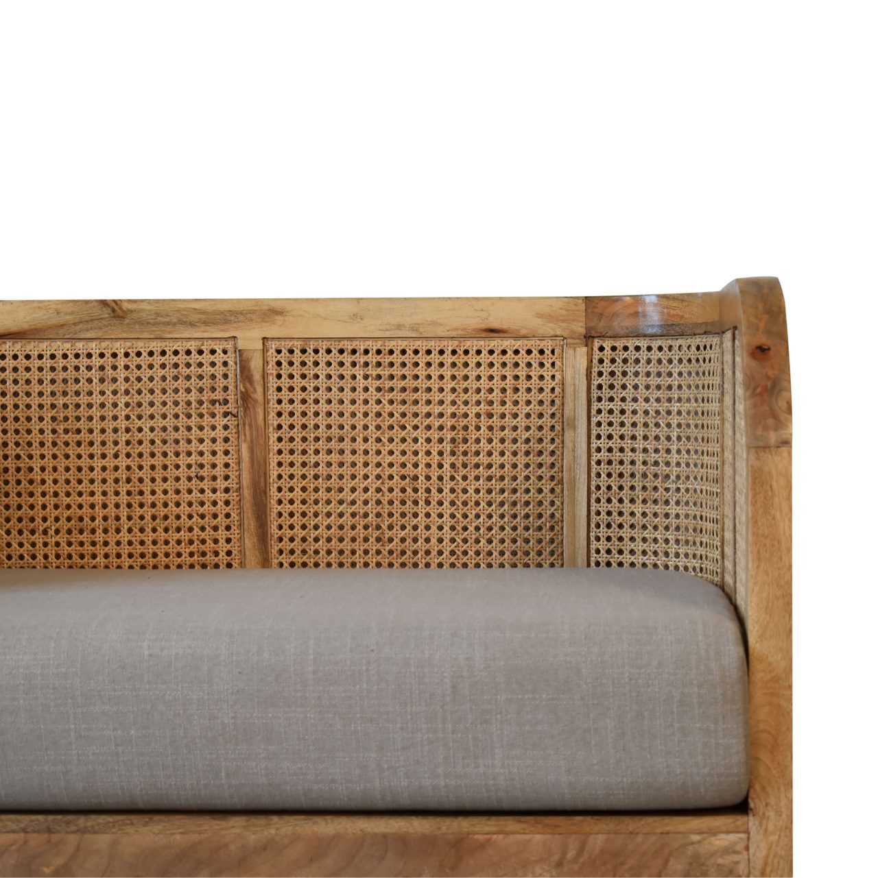 Grey Tweed Rattan 2 Seat Upholstered Conservatory Sofa Mango Wood Frame - CasaFenix