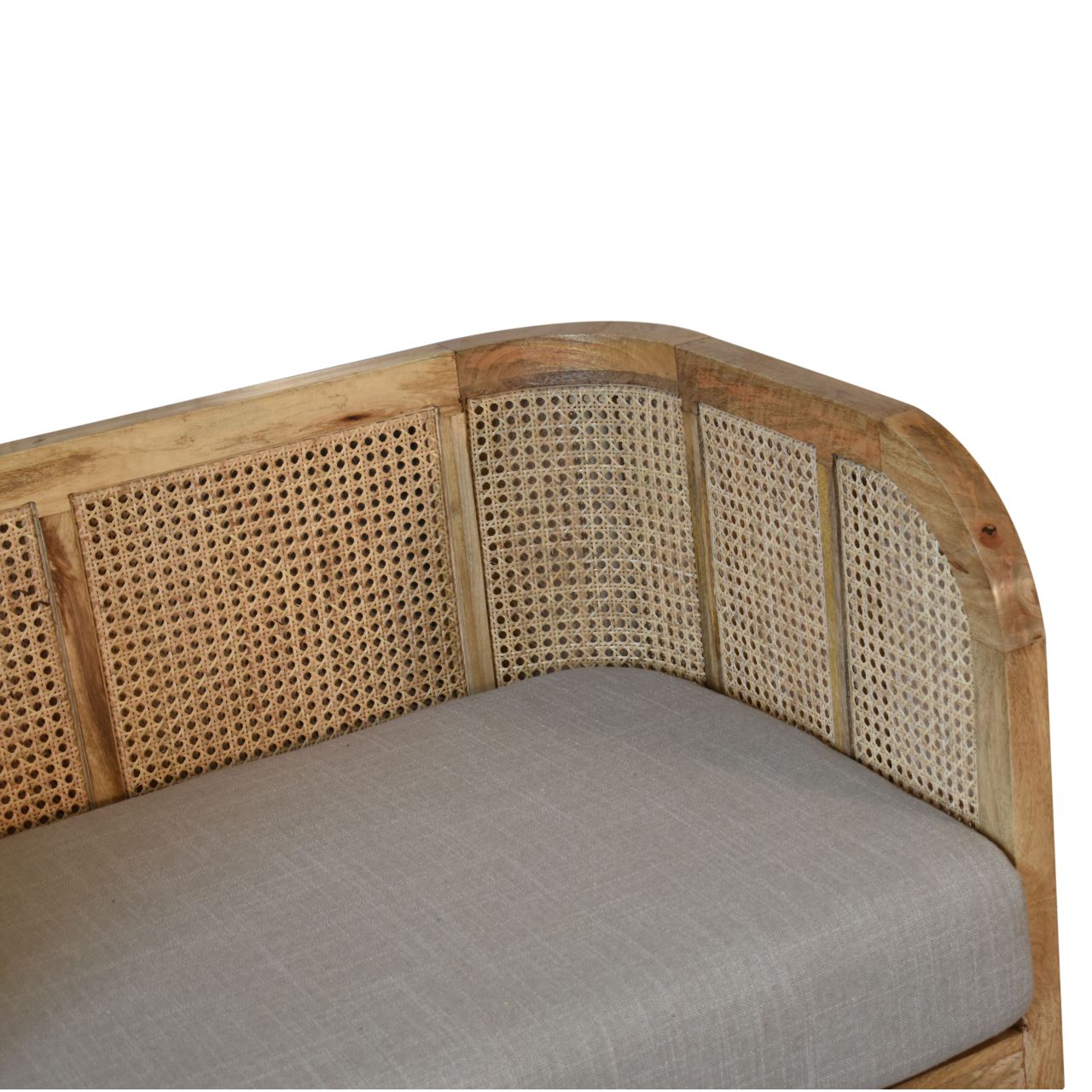 Grey Tweed Rattan 2 Seat Upholstered Conservatory Sofa Mango Wood Frame - CasaFenix