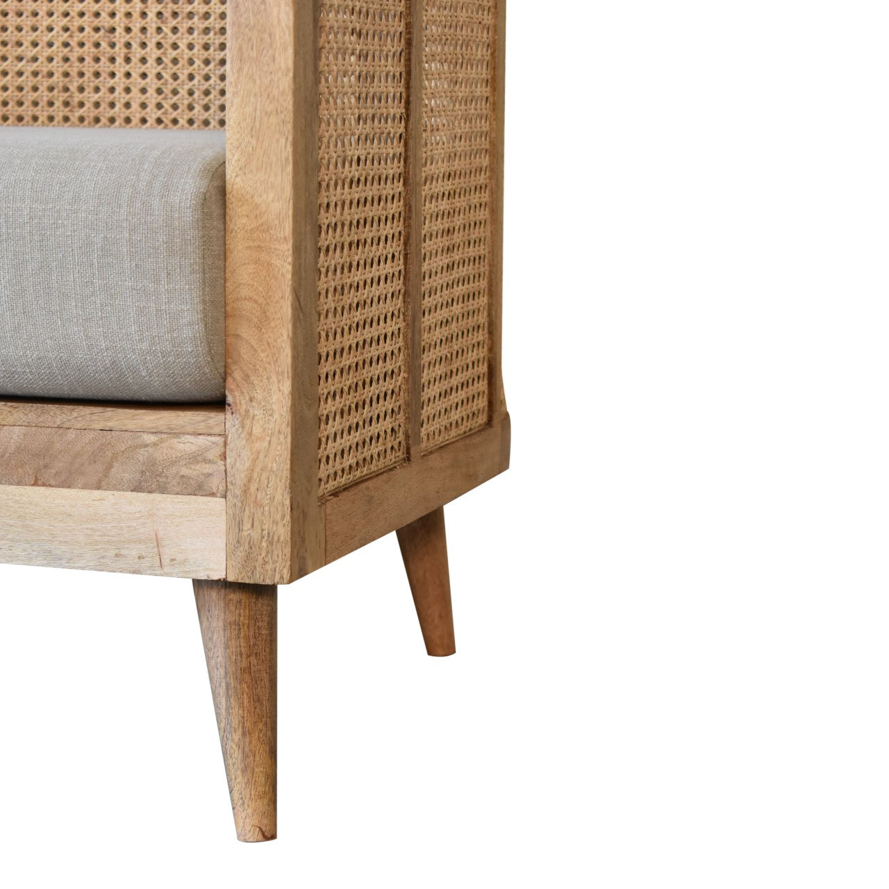 Grey Tweed Rattan 2 Seat Upholstered Conservatory Sofa Mango Wood Frame - CasaFenix