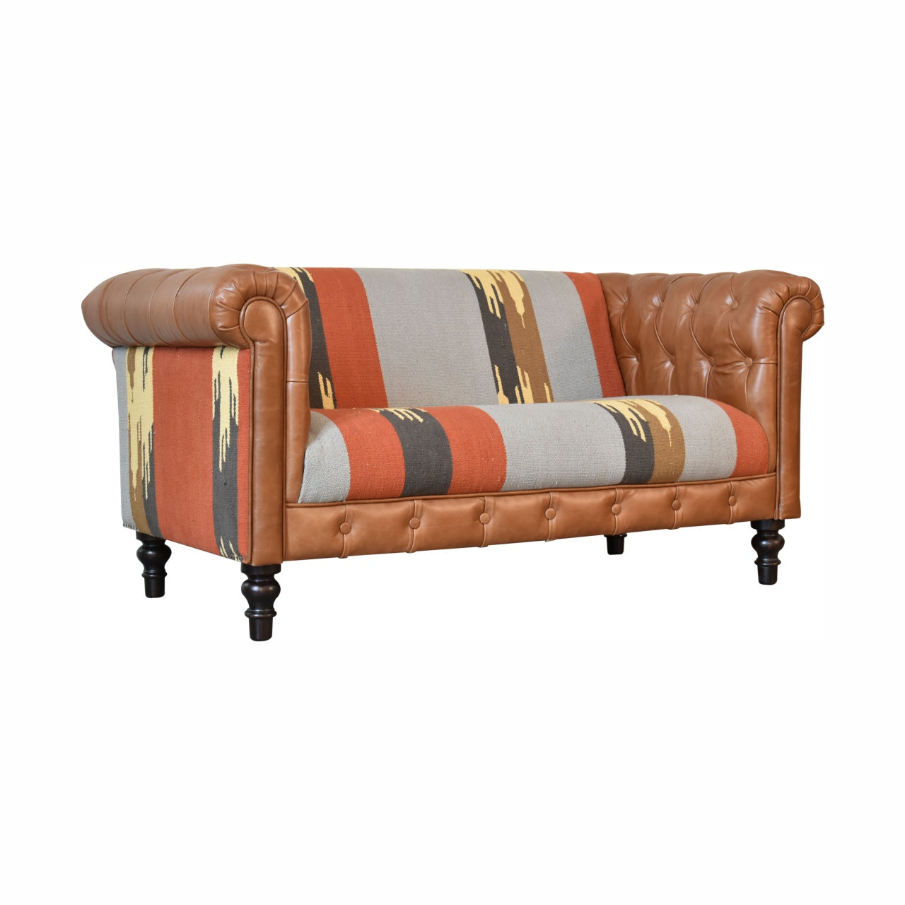 Durrie & Buffalo Leather Mixed 2 Seat Sofa Nordic Animal Print Design - CasaFenix