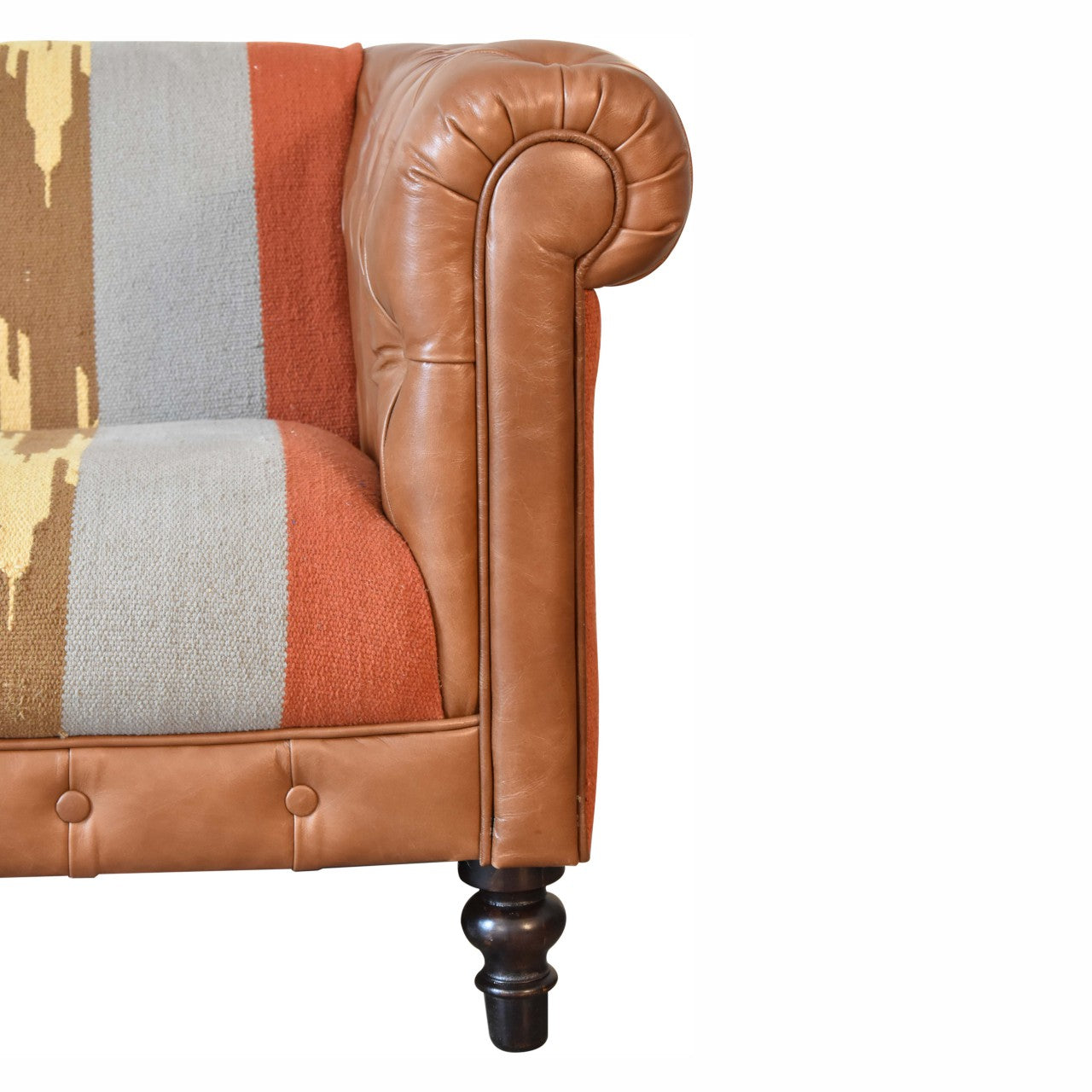 Durrie & Buffalo Leather Mixed 2 Seat Sofa Nordic Animal Print Design - CasaFenix