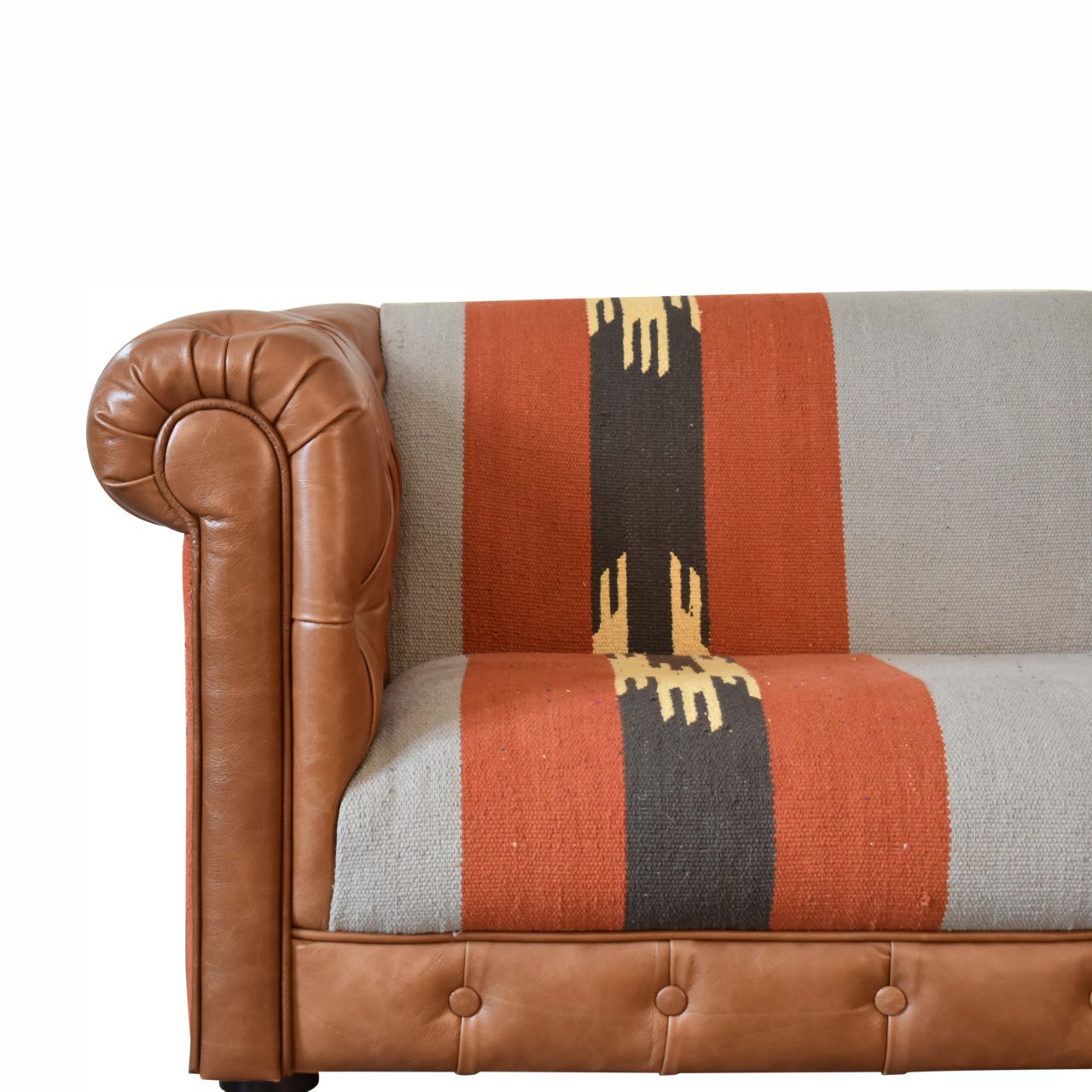 Durrie & Buffalo Leather Mixed 2 Seat Sofa Nordic Animal Print Design - CasaFenix