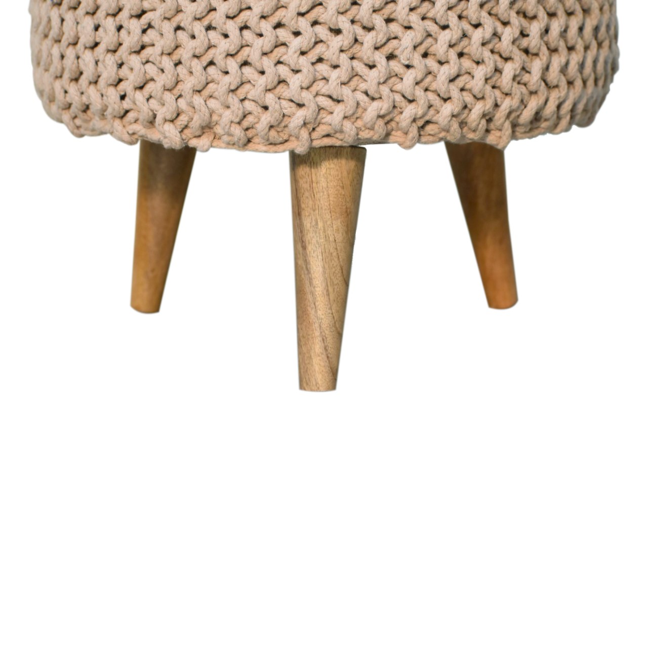Keeva Beige Round Footstool - CasaFenix