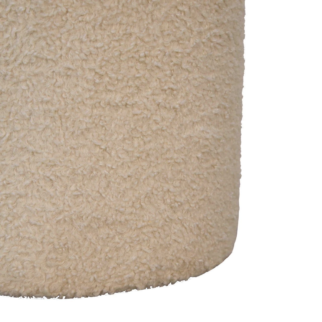Cream Boucle Fabric Round Footstool - CasaFenix